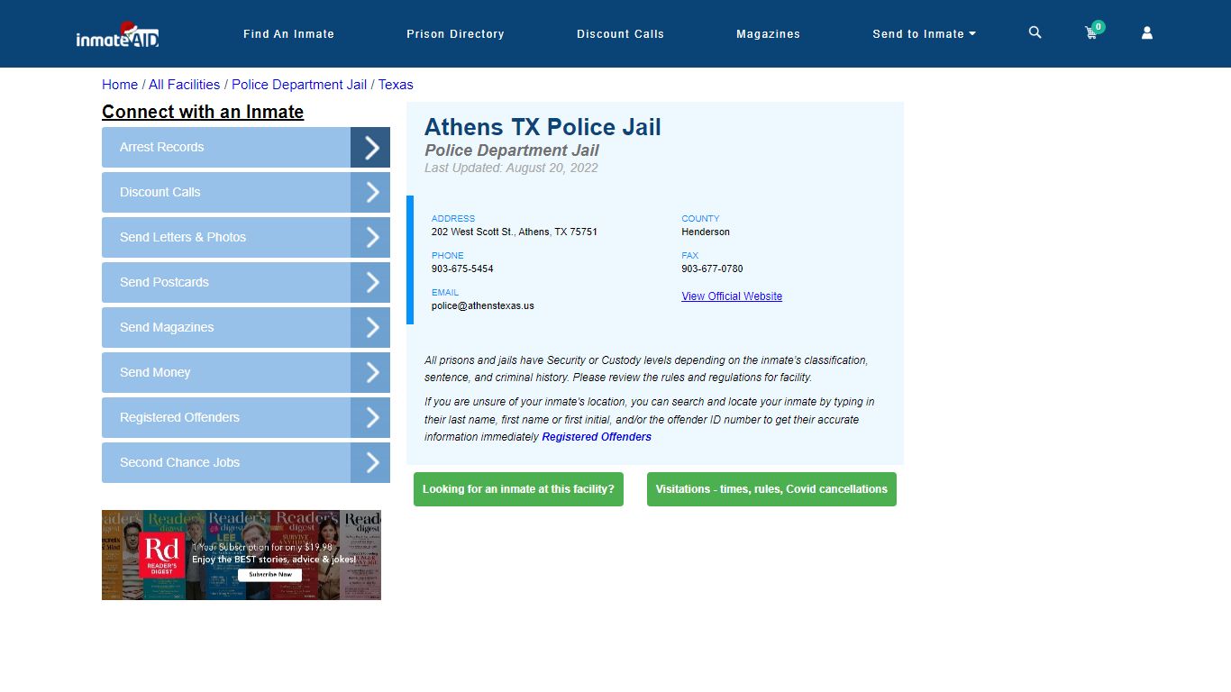 Athens TX Police Jail & Inmate Search - Athens, TX